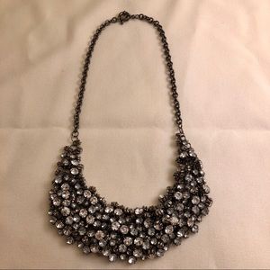 Crystal Clustered Bib Statement Necklace Gunmetal
